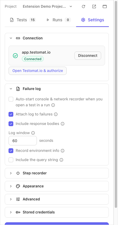 The Connection card in Settings